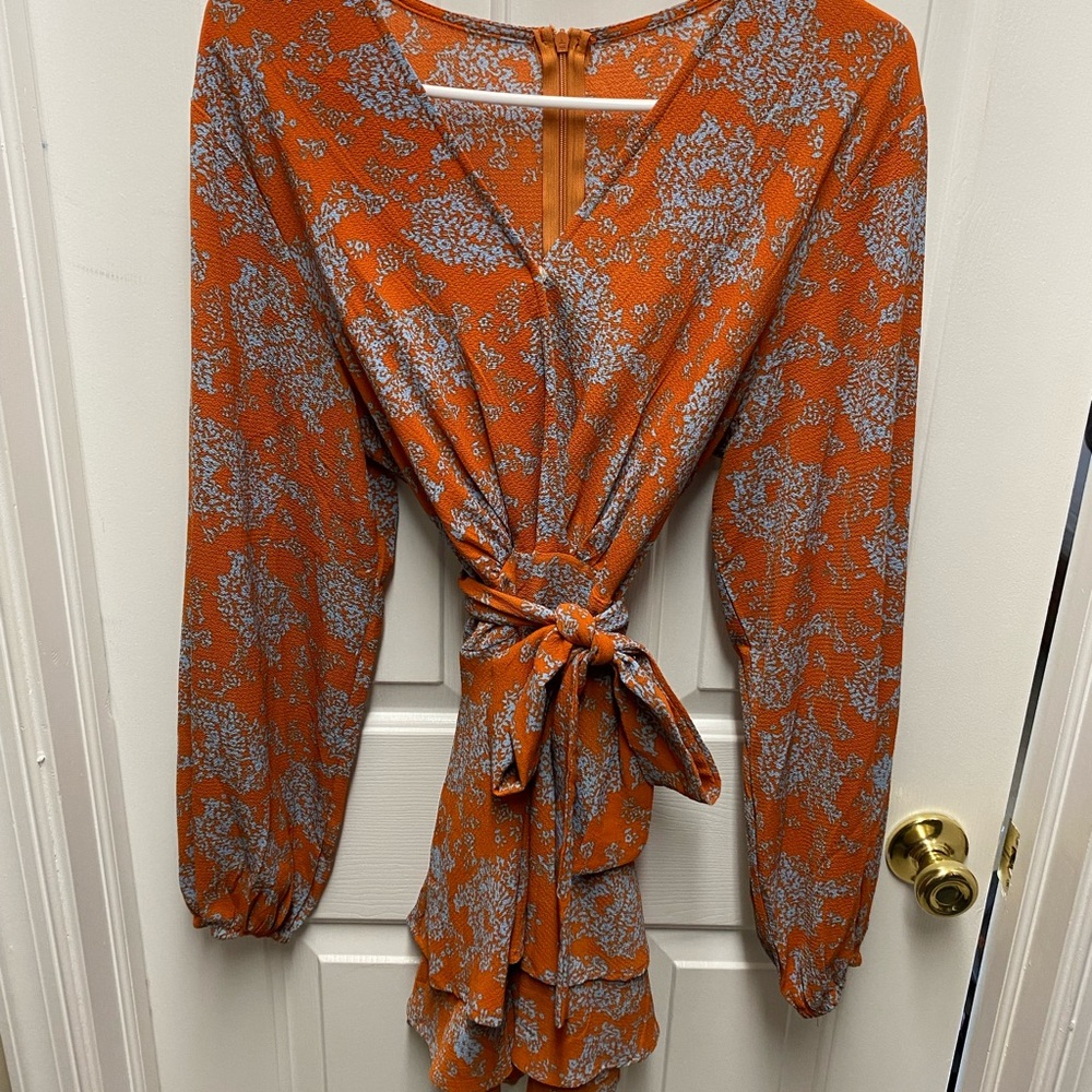 ‼️2 for $15‼️ Rust Orange Floral Wrap Dress with Tie Waist